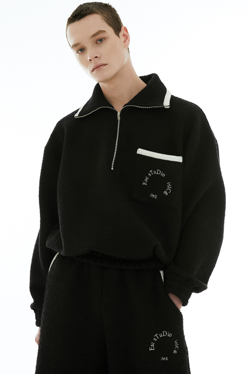 イーエスシースタジオ(ESC STUDIO) wool knit zip-up mtm (black)