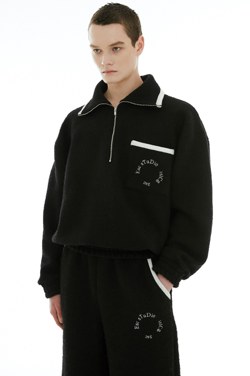 イーエスシースタジオ(ESC STUDIO) wool knit zip-up mtm (black)