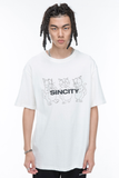 SINCITY (シンシティ) 3 line cat logo t-shirt white