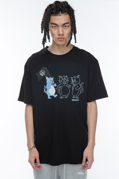 SINCITY (シンシティ) FLAG CAT T-SHIRT Black