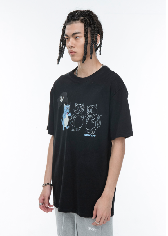 SINCITY (シンシティ) FLAG CAT T-SHIRT Black