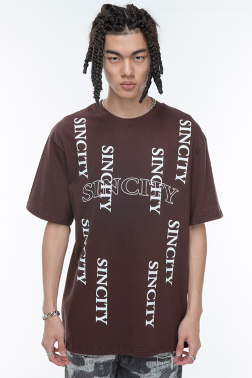 SINCITY (シンシティ) LOGO DROP T-SHIRT Brown