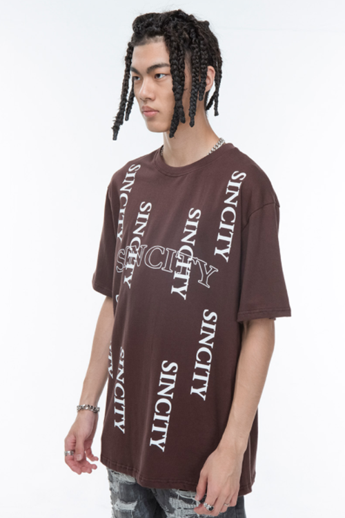SINCITY (シンシティ) LOGO DROP T-SHIRT Brown