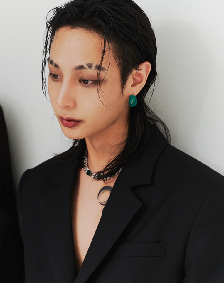 BLACKPURPLE (ブラックパープル) [BLACKLABEL] Alley Retro Cubic Earrings_OLIVE GREEN