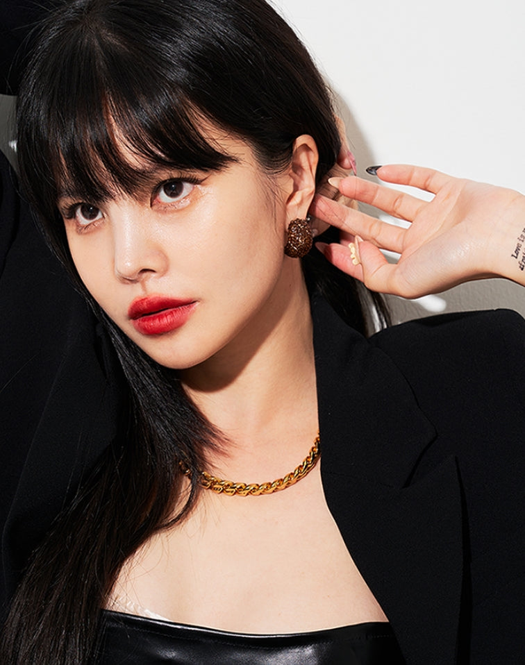 BLACKPURPLE (ブラックパープル) [BLACKLABEL] Alley Retro Cubic Earrings_TOPAZ ORANGE BROWN