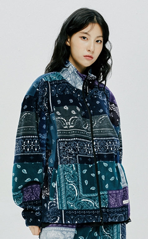 セイントペイン(SAINTPAIN) SAINTPAIN X QUIETIST PAISLEY MIX POLAR FLEECE JACKET-BLUE