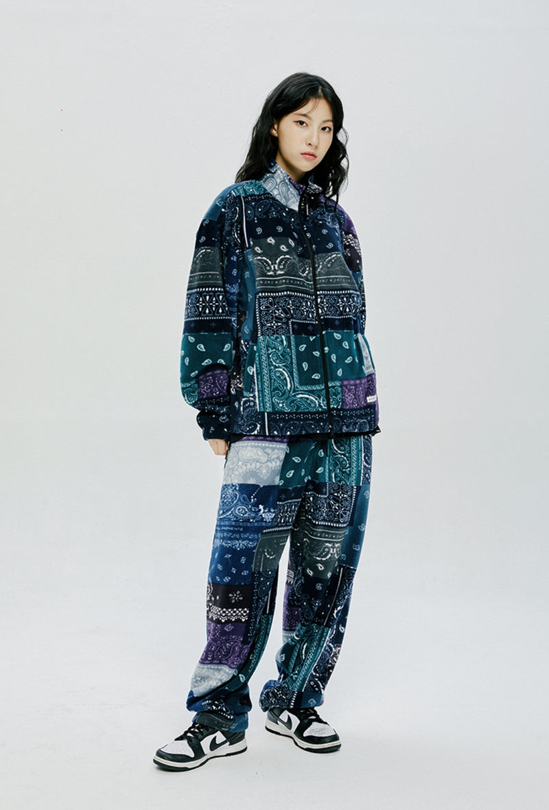 セイントペイン(SAINTPAIN) SAINTPAIN X QUIETIST PAISLEY MIX POLAR FLEECE JACKET-BLUE