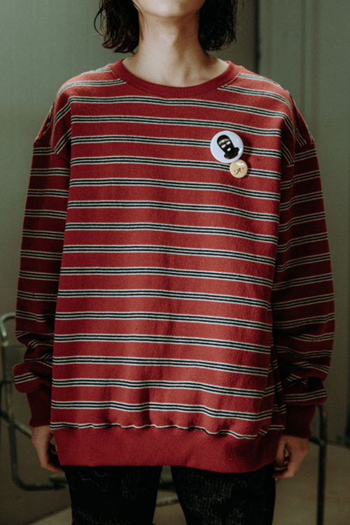 SINCITY (シンシティ) OVER-FIT STRIPE KNIT WINE