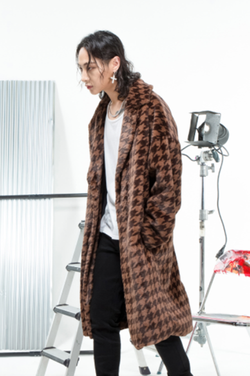 SINCITY (シンシティ) Hound tooth Fur coat Brown