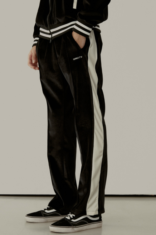 SINCITY (シンシティ) velvet varsity trackpants black