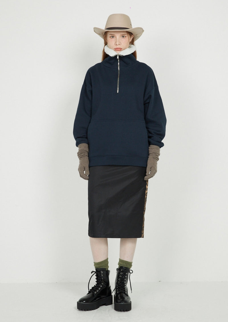 FM91.02 (エフエム91.02) FLEECE COLLAR HALF ZIP CREW_NAVY