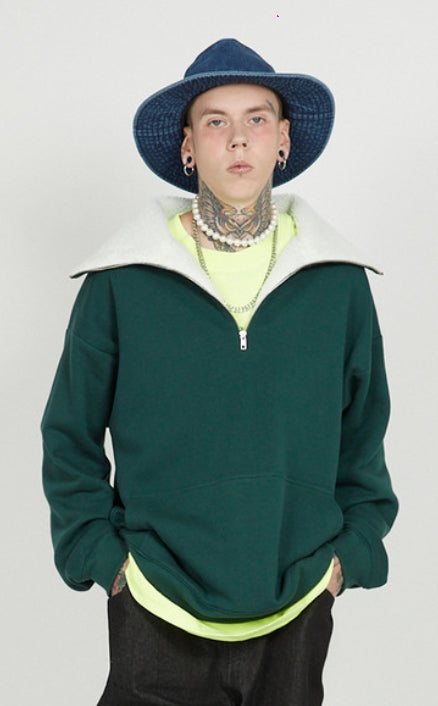 FM91.02 (エフエム91.02) FLEECE COLLAR HALF ZIP CREW_OLIVE