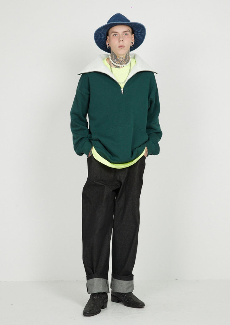FM91.02 (エフエム91.02) FLEECE COLLAR HALF ZIP CREW_OLIVE