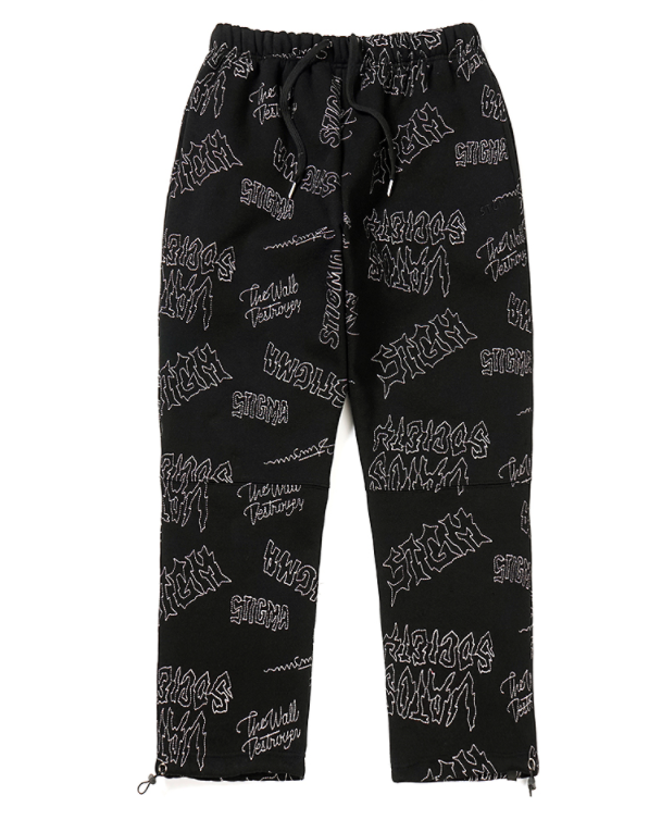 STIGMA(スティグマ)  STITCHED TYPO HEAVY SWEAT JOGGER PANTS BLACK MULTI