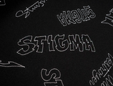 STIGMA(スティグマ)  STITCHED TYPO OVERSIZED HEAVY SWEAT HOODIE BLACK MULTI