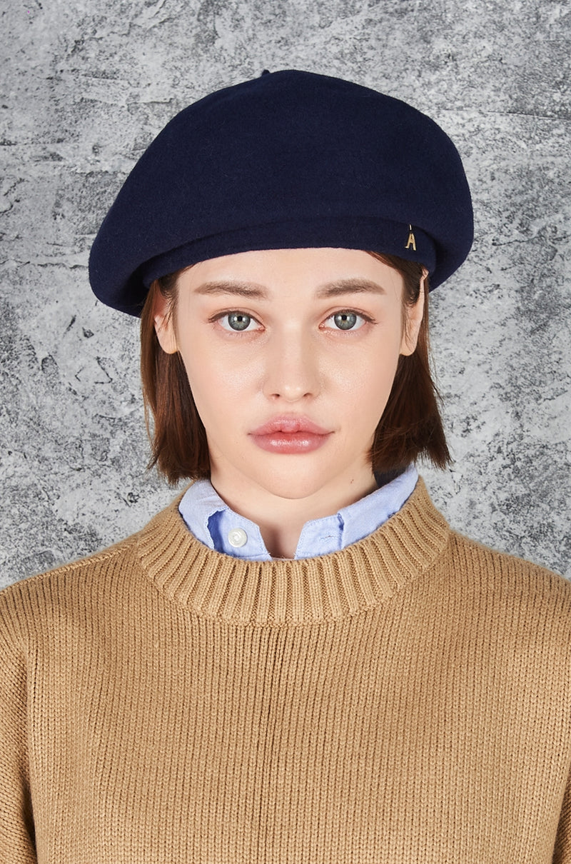 VARZAR(バザール) Stud Logo Wool Beret Navy