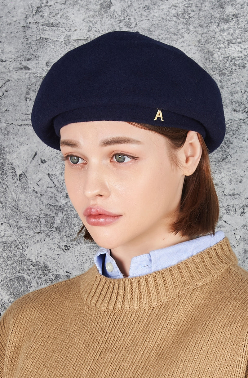 VARZAR(バザール) Stud Logo Wool Beret Navy
