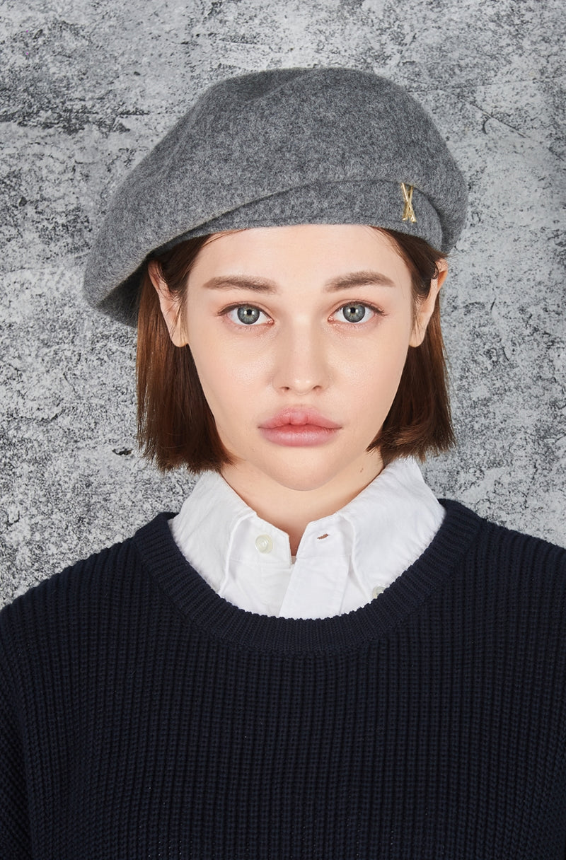 VARZAR(バザール) Stud Logo Wool Beret Gray