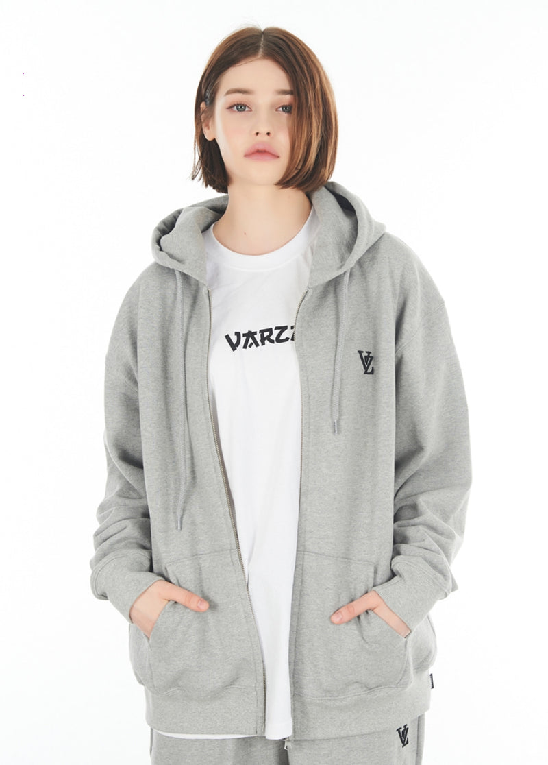 VARZAR(バザール) 3D Monogram Black Embroidery Hood Zip-up Gray