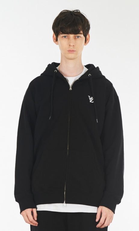 VARZAR(バザール) 3D Monogram White Embroidery Hood Zip-up Black
