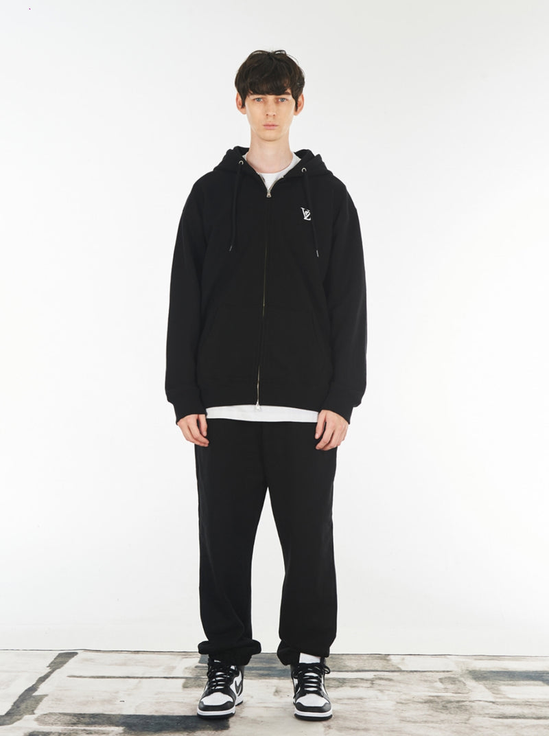 VARZAR(バザール) 3D Monogram White Embroidery Hood Zip-up Black