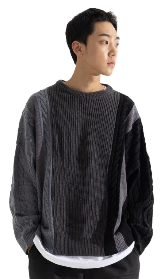 マスノウン(MASSNOUN) MULTIPLE INCISON CABLE KNIT MFONT002-BK