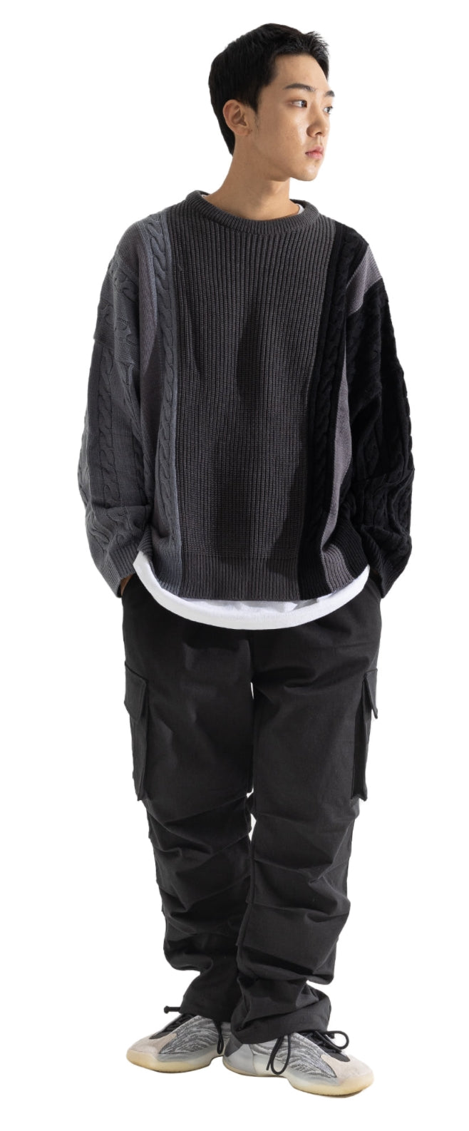 マスノウン(MASSNOUN) MULTIPLE INCISON CABLE KNIT MFONT002-BK