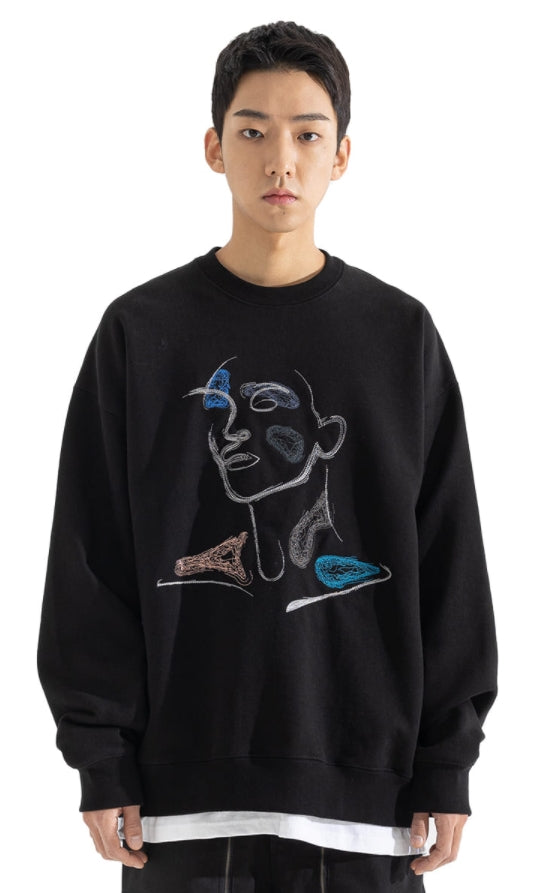 マスノウン(MASSNOUN) ETHNIC RUNNING STITCH SWEATSHIRT MFOCR002-BK