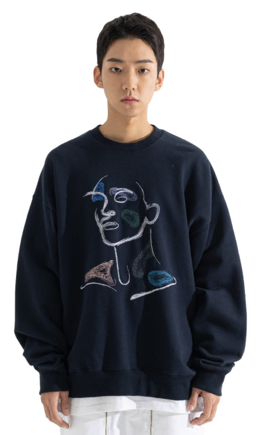 マスノウン(MASSNOUN) ETHNIC RUNNING STITCH SWEATSHIRT MFOCR002-NV