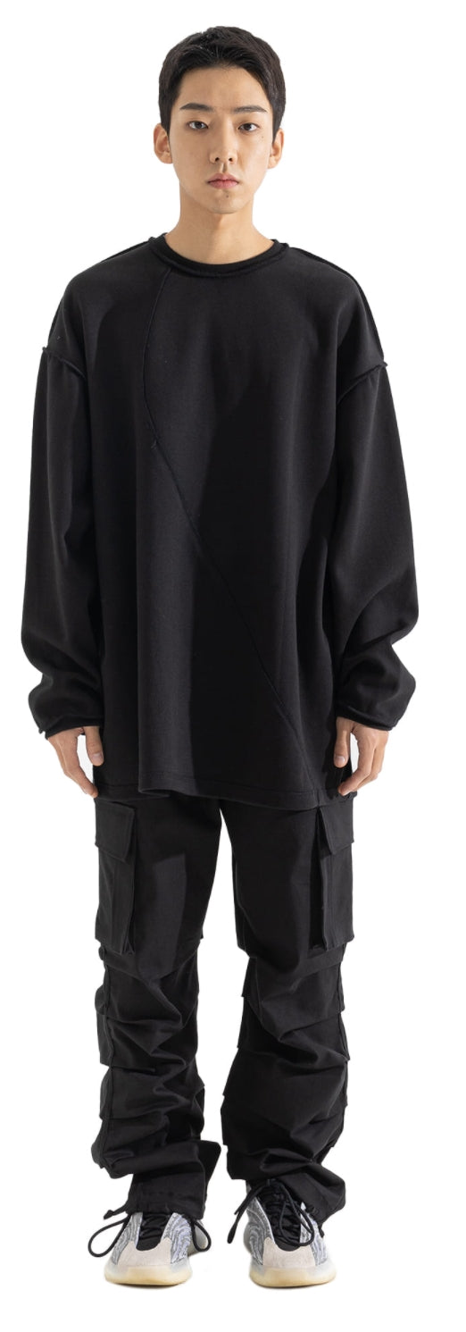 マスノウン(MASSNOUN) REVERS DOUBLE CURL LAYERED LONG SLEEVE MFOLS001-BK