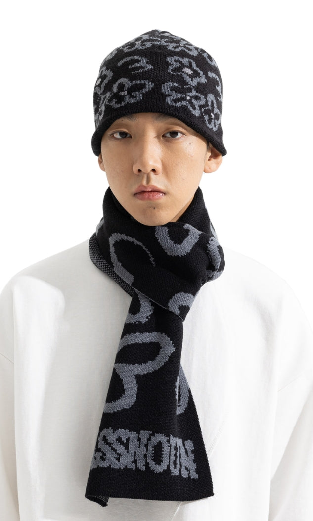 マスノウン(MASSNOUN) STRAWVERRY FLOWER JACQUARD MUFFLER MWOAM001-BK