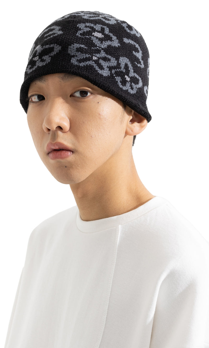 マスノウン(MASSNOUN) STRAWVERRY FLOWER JACQUARD BEANIE MWOAC001-BK
