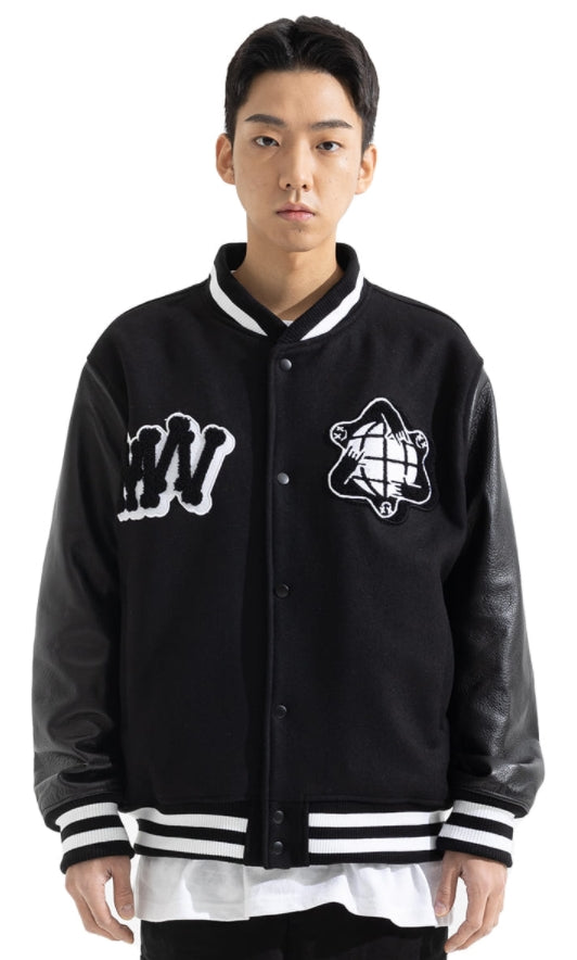 マスノウン(MASSNOUN) DIVERSITY REAL VARSITY JACKET MWOJK001-BK