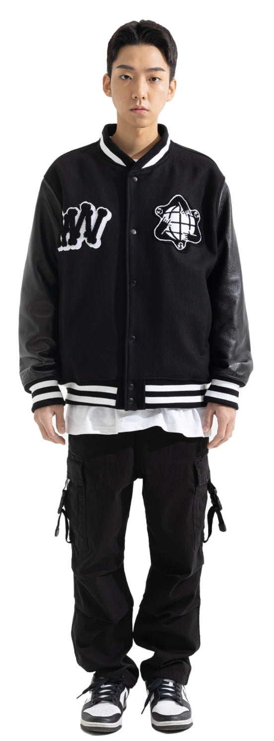 マスノウン(MASSNOUN) DIVERSITY REAL VARSITY JACKET MWOJK001-BK