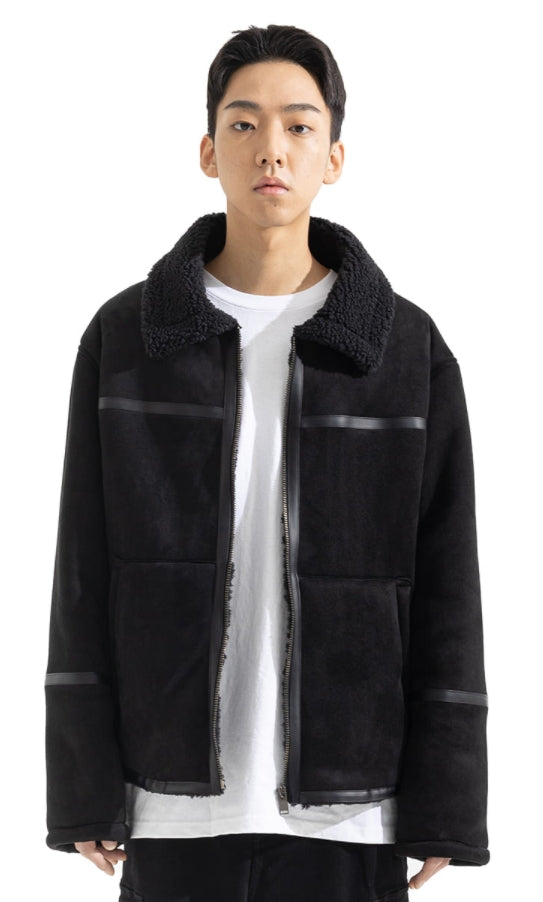 マスノウン(MASSNOUN) LEATHER TAPING OVERSIZED MUSTANG JACKET MWOJK003-BK