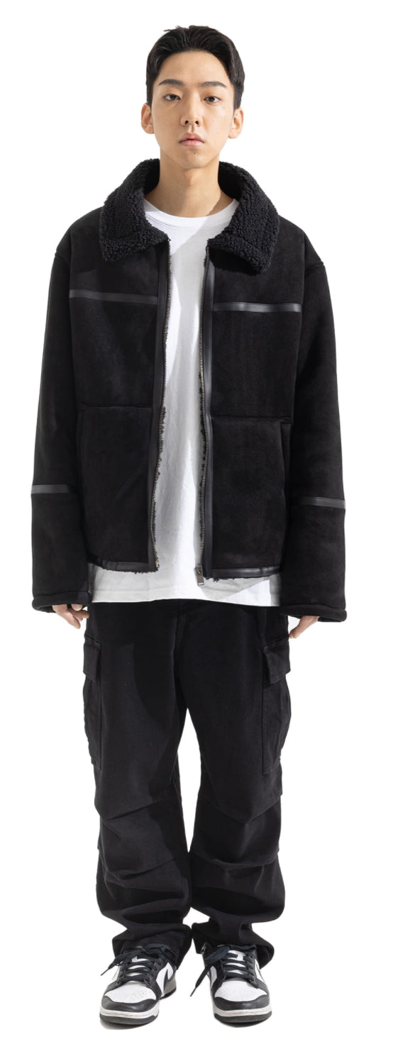 マスノウン(MASSNOUN) LEATHER TAPING OVERSIZED MUSTANG JACKET MWOJK003-BK