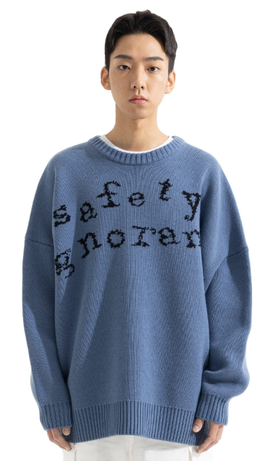 マスノウン(MASSNOUN) SAFETY LETTERING WOOL KNIT MWZNT001-BL