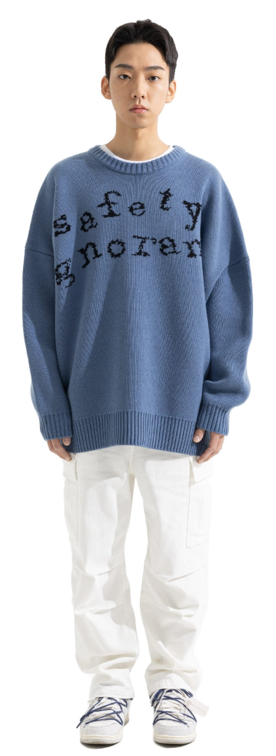 マスノウン(MASSNOUN) SAFETY LETTERING WOOL KNIT MWZNT001-BL