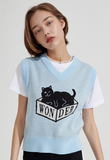 ワンダービジター(WONDER VISITOR) Box Cat Knit vest [Light Blue]