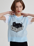 ワンダービジター(WONDER VISITOR) Box Cat Knit vest [Light Blue]