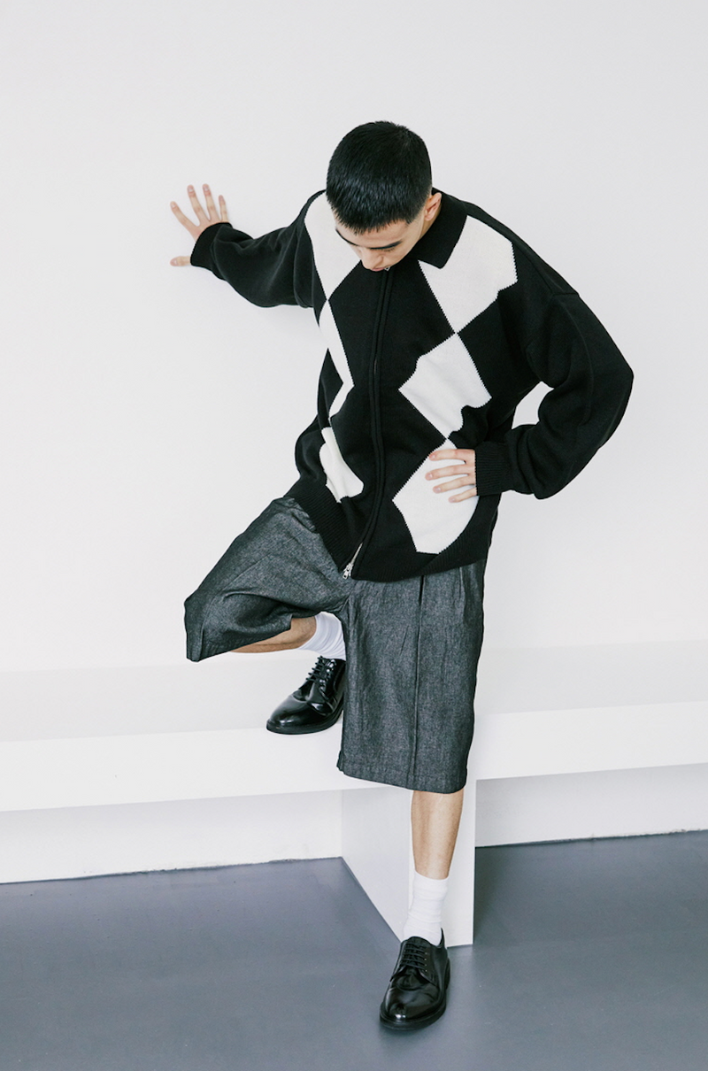 KND(ケイエンド)ARGYLE 2WAY ZIP UP POLO GARDIGAN BLACK