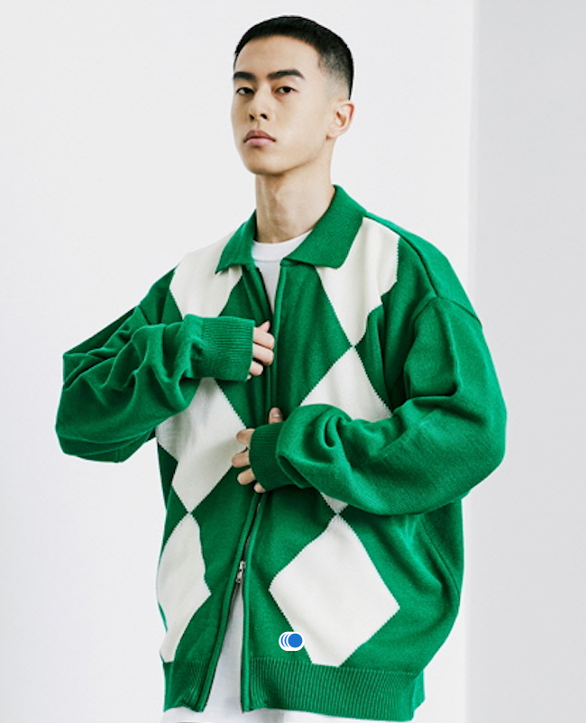KND(ケイエンド)ARGYLE 2WAY ZIP UP POLO GARDIGAN GREEN