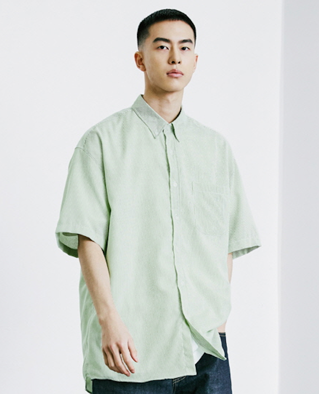 KND(ケイエンド)STRIPE COMF LOOSE FIT SHIRT GREEN