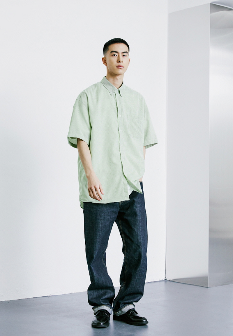 KND(ケイエンド)STRIPE COMF LOOSE FIT SHIRT GREEN