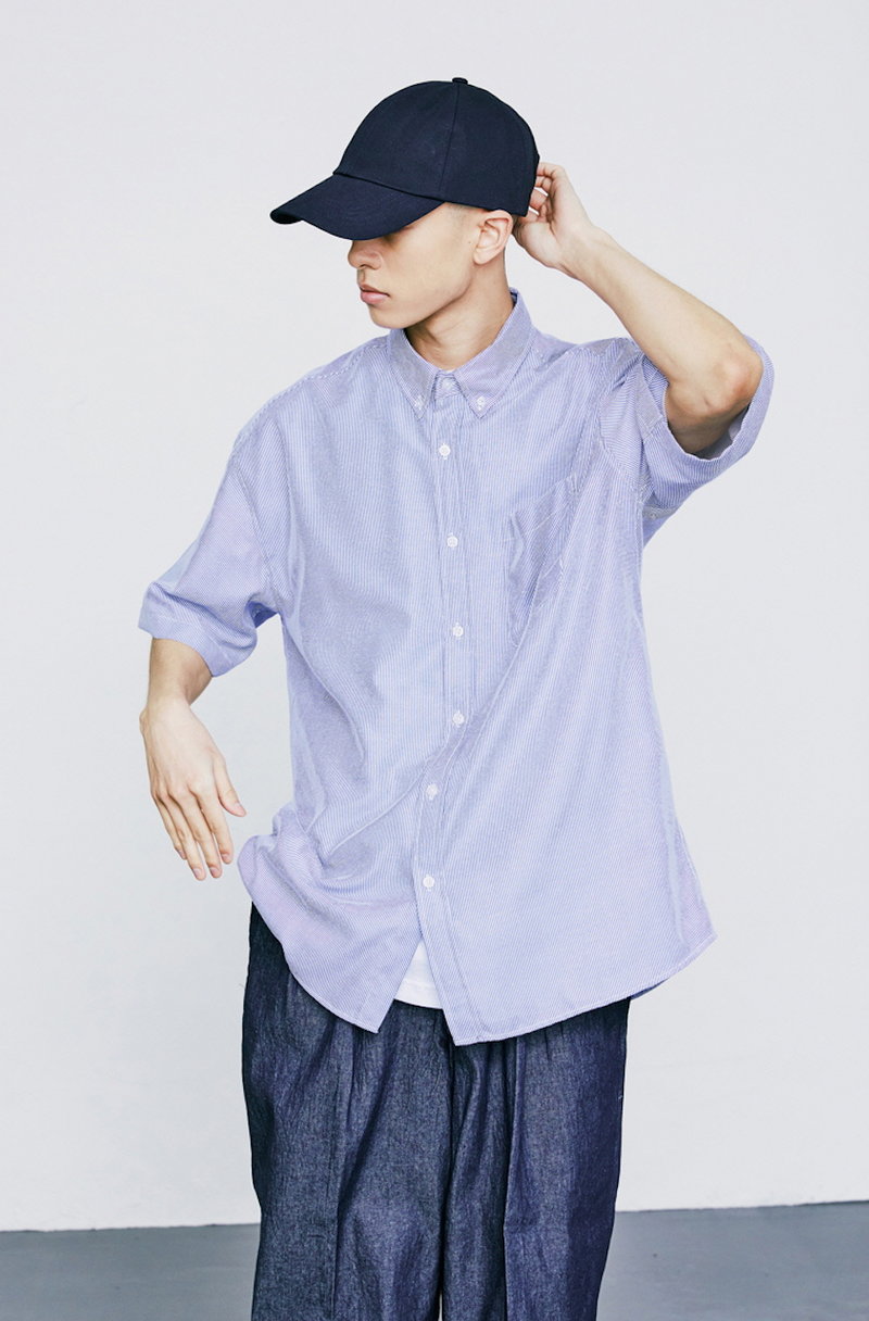 KND 스트라이프 COMF 루즈핏 셔츠 BLUE