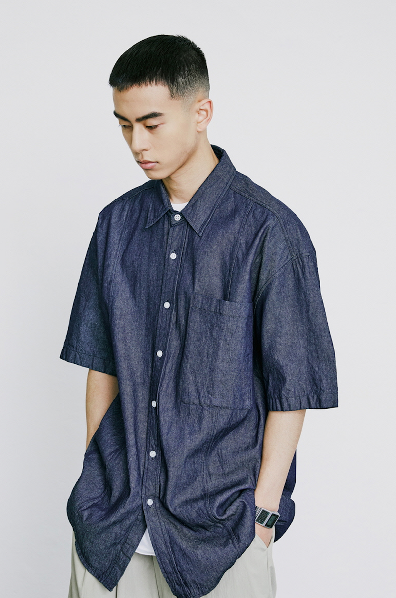 KND(케이엔드) FRONT SEAM WASHED DENIM SHIRT INDIGO