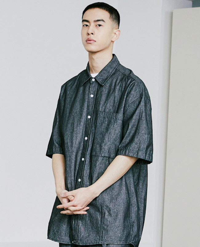 KND(케이엔드) FRONT SEAM WASHED DENIM SHIRT BLACK