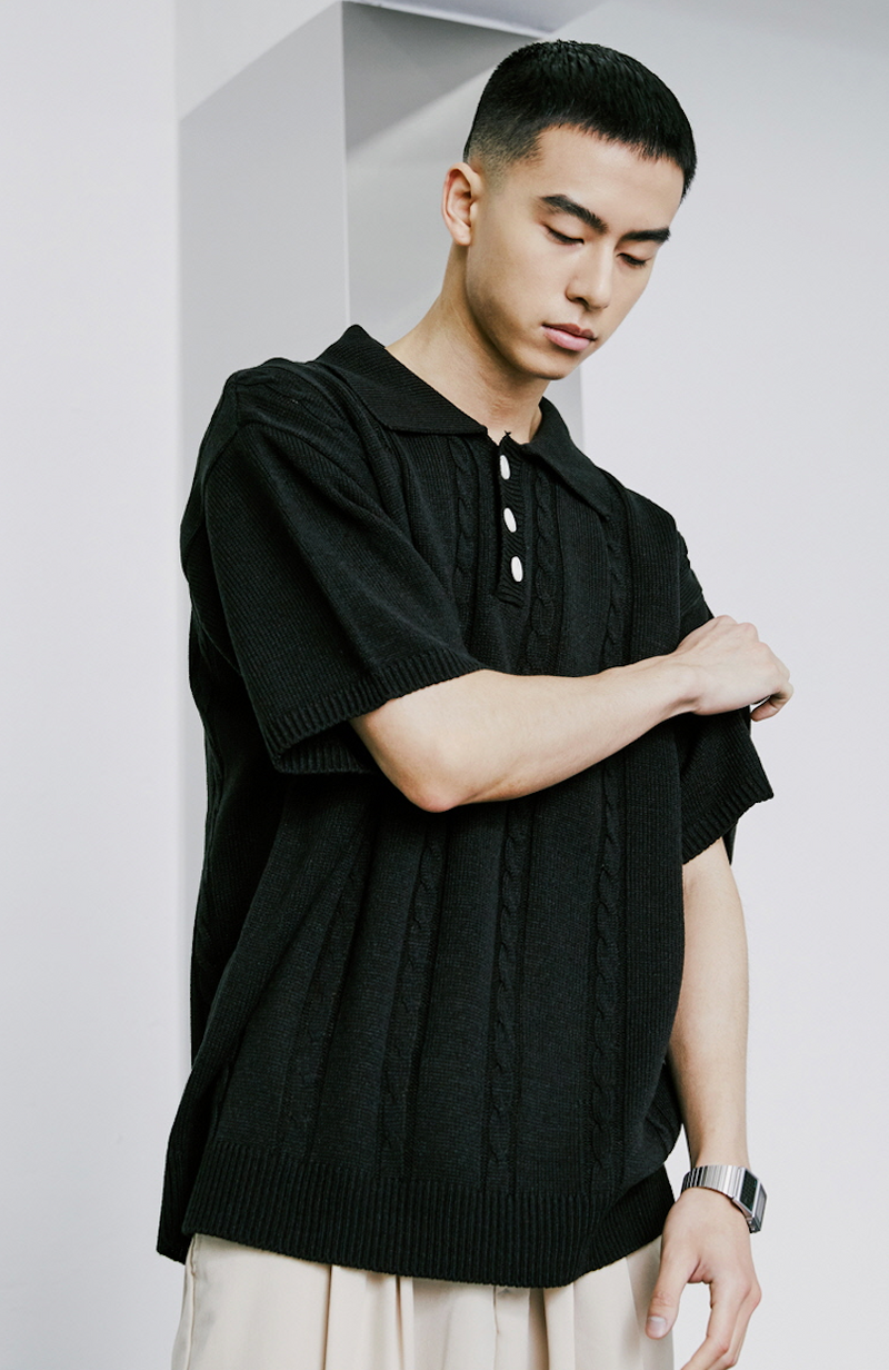 KND(ケイエンド) CHAIN CABLE COLLAR HALF KNIT BLACK