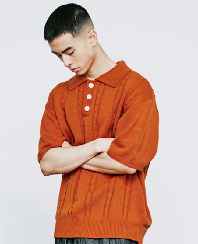 KND(ケイエンド) CHAIN CABLE COLLAR HALF KNIT ORANGE