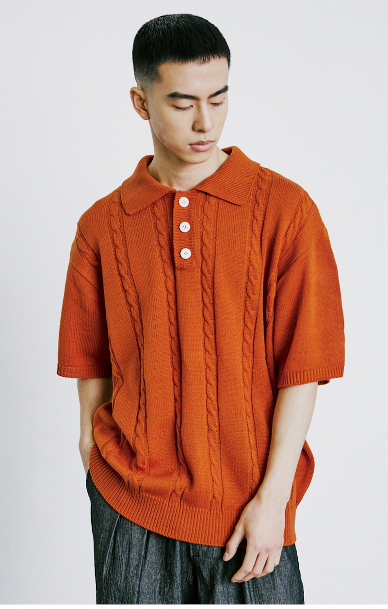 KND(ケイエンド) CHAIN CABLE COLLAR HALF KNIT ORANGE